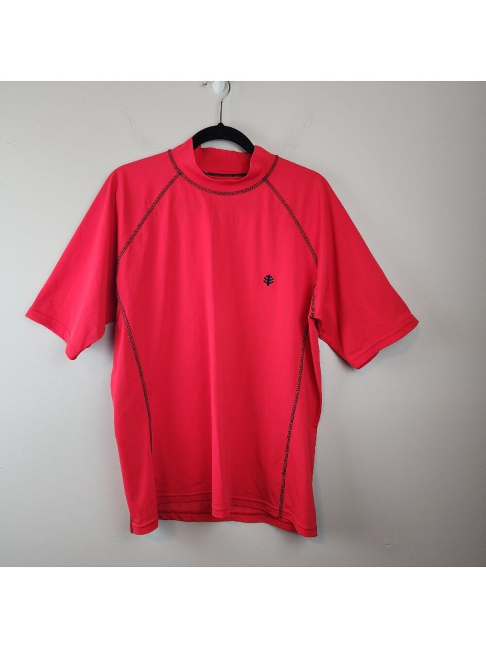 Coolibar sz L men short sleeve rush guard red contrast stitching UPF 50+